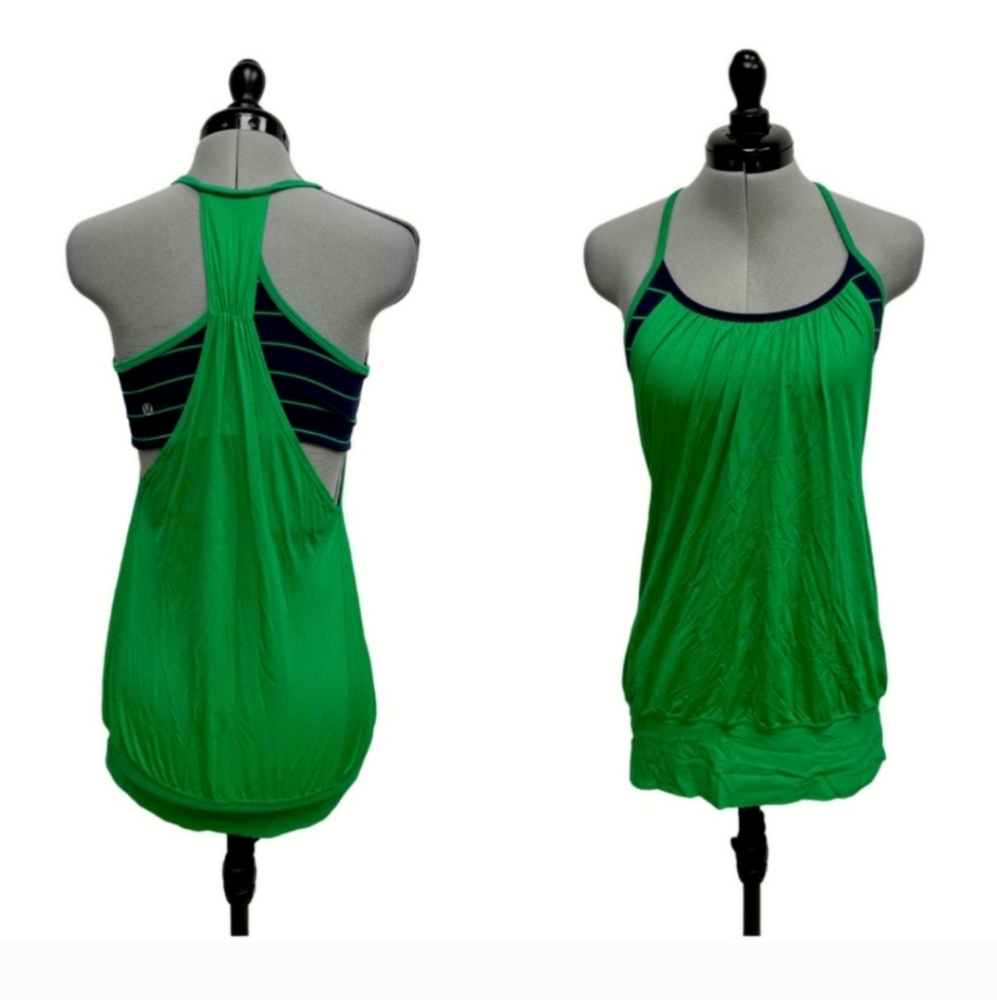 Lululemon No Limits Green Blue Slalom Stripe Inkwell Shelf Bra Tank Top - Picture 7 of 13